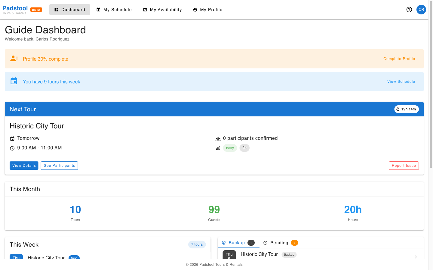 Guide dashboard overview
