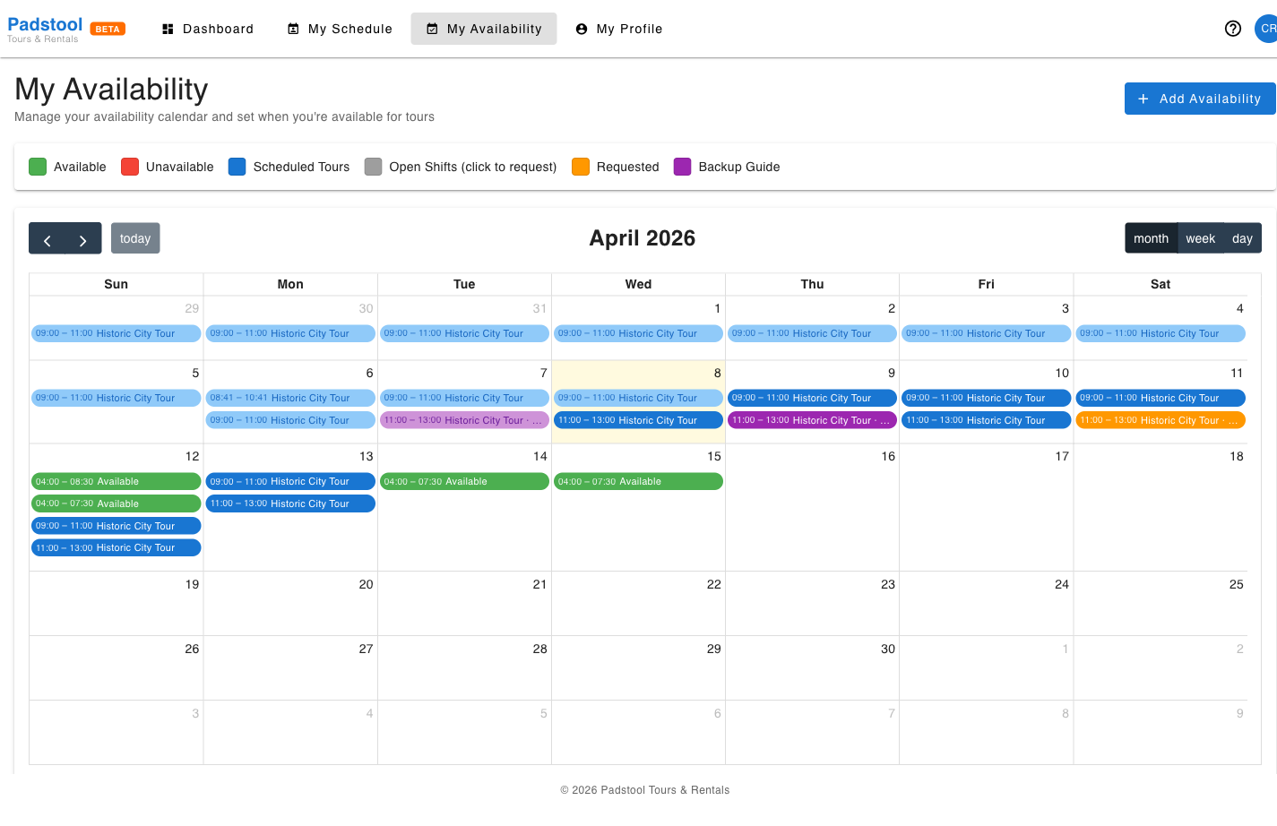 Availability calendar