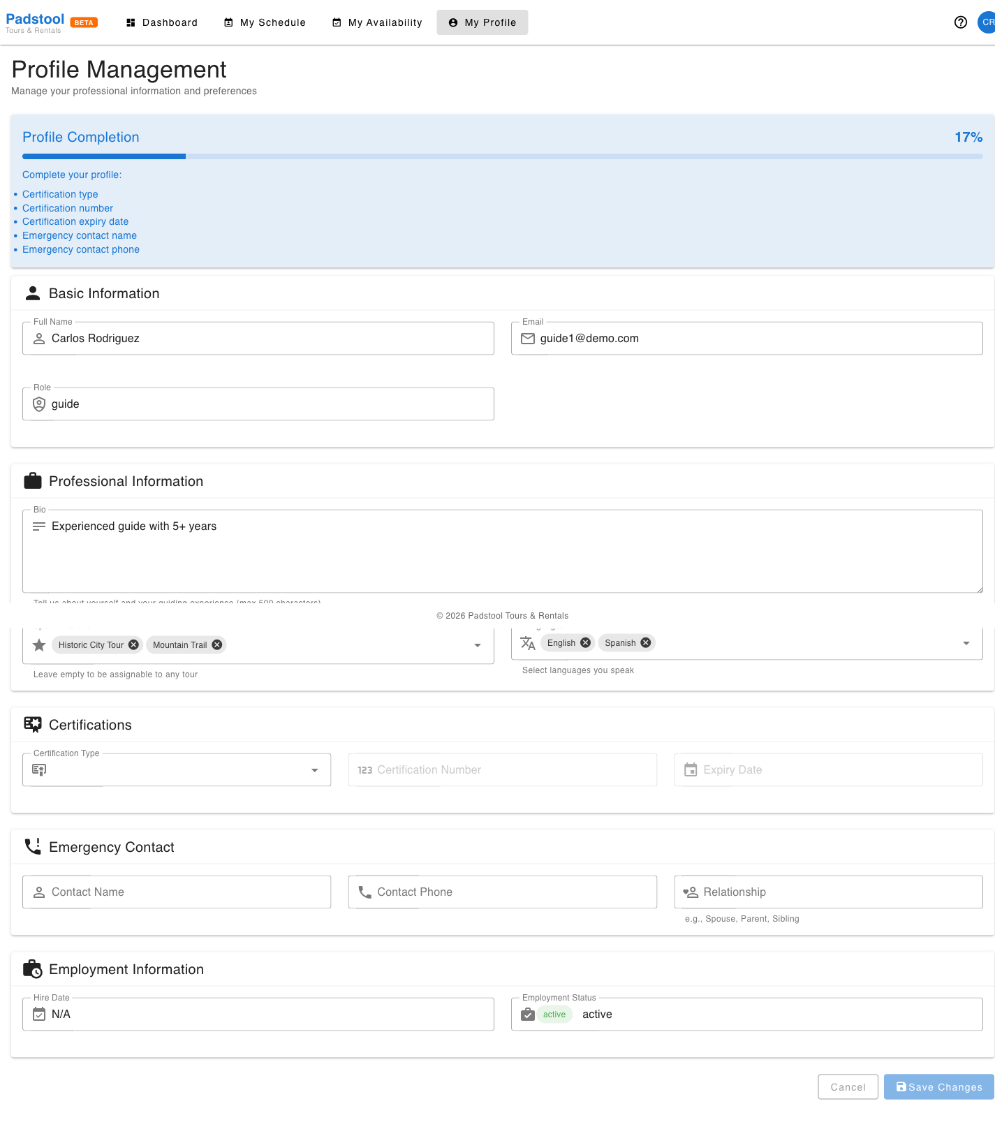 Profile page