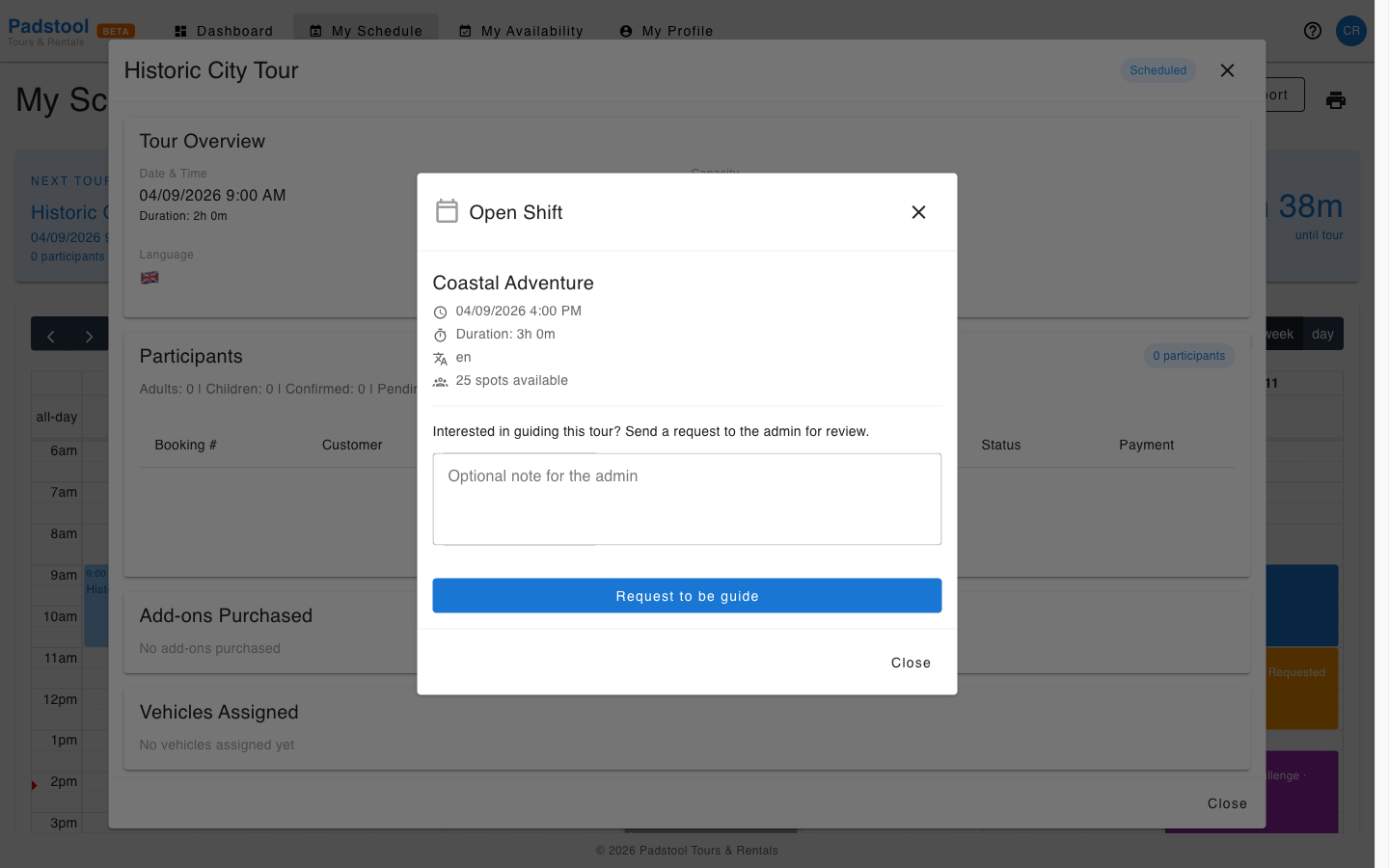 Open shift popup