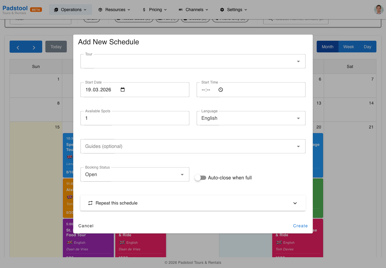 Create schedule from calendar