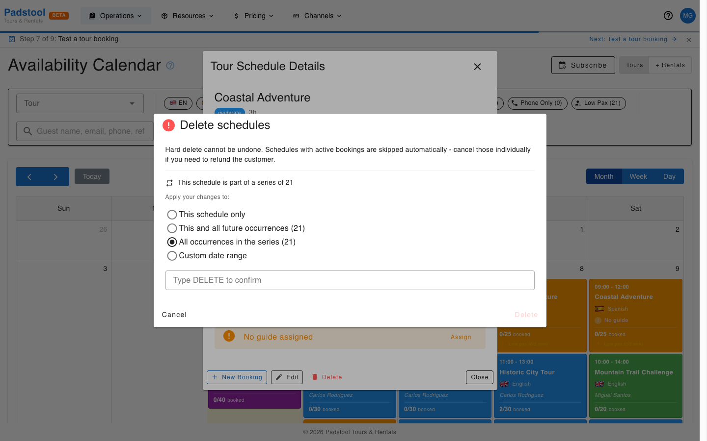 Delete schedules dialog