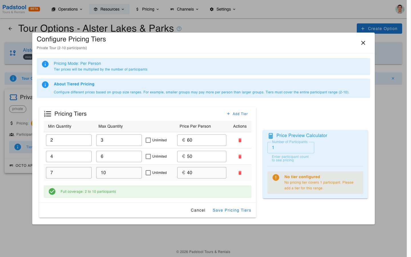 Configure pricing tiers