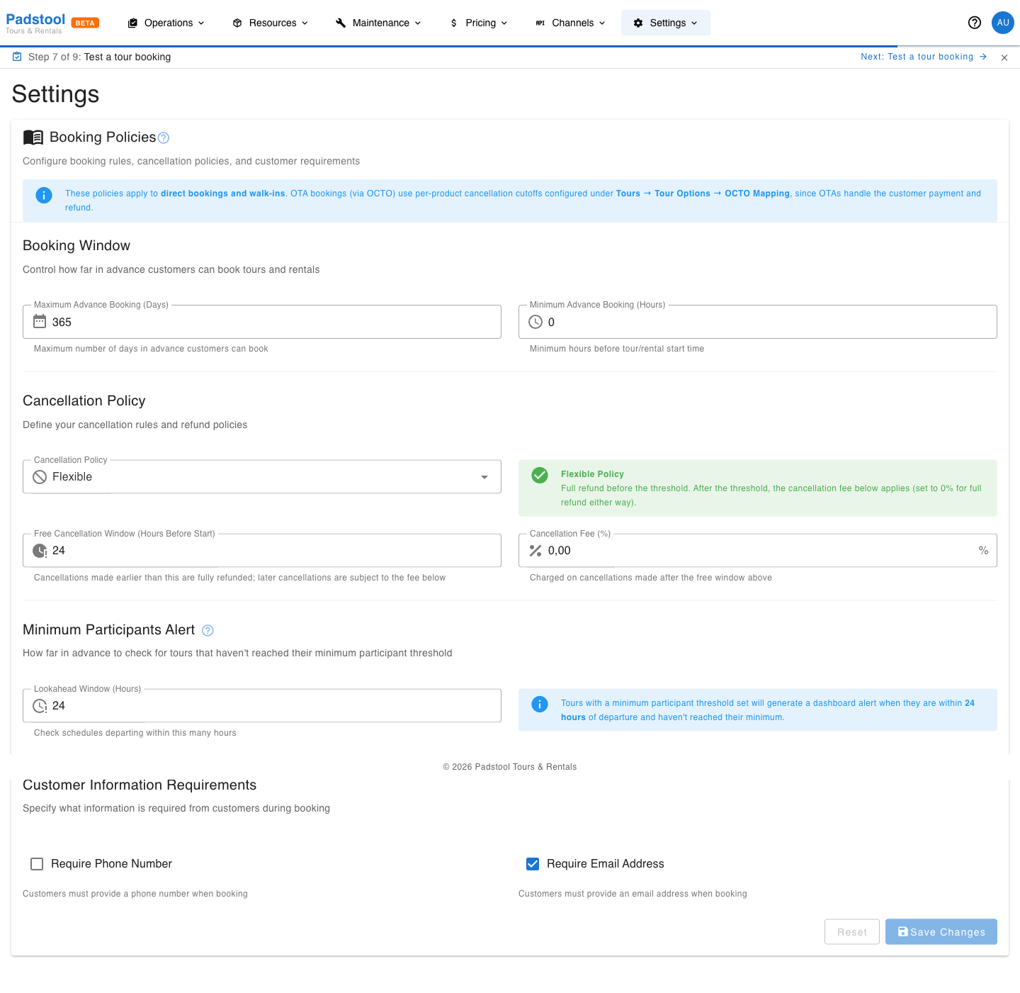 Booking policies