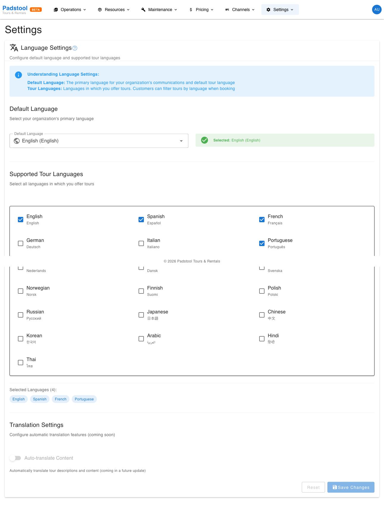Language settings
