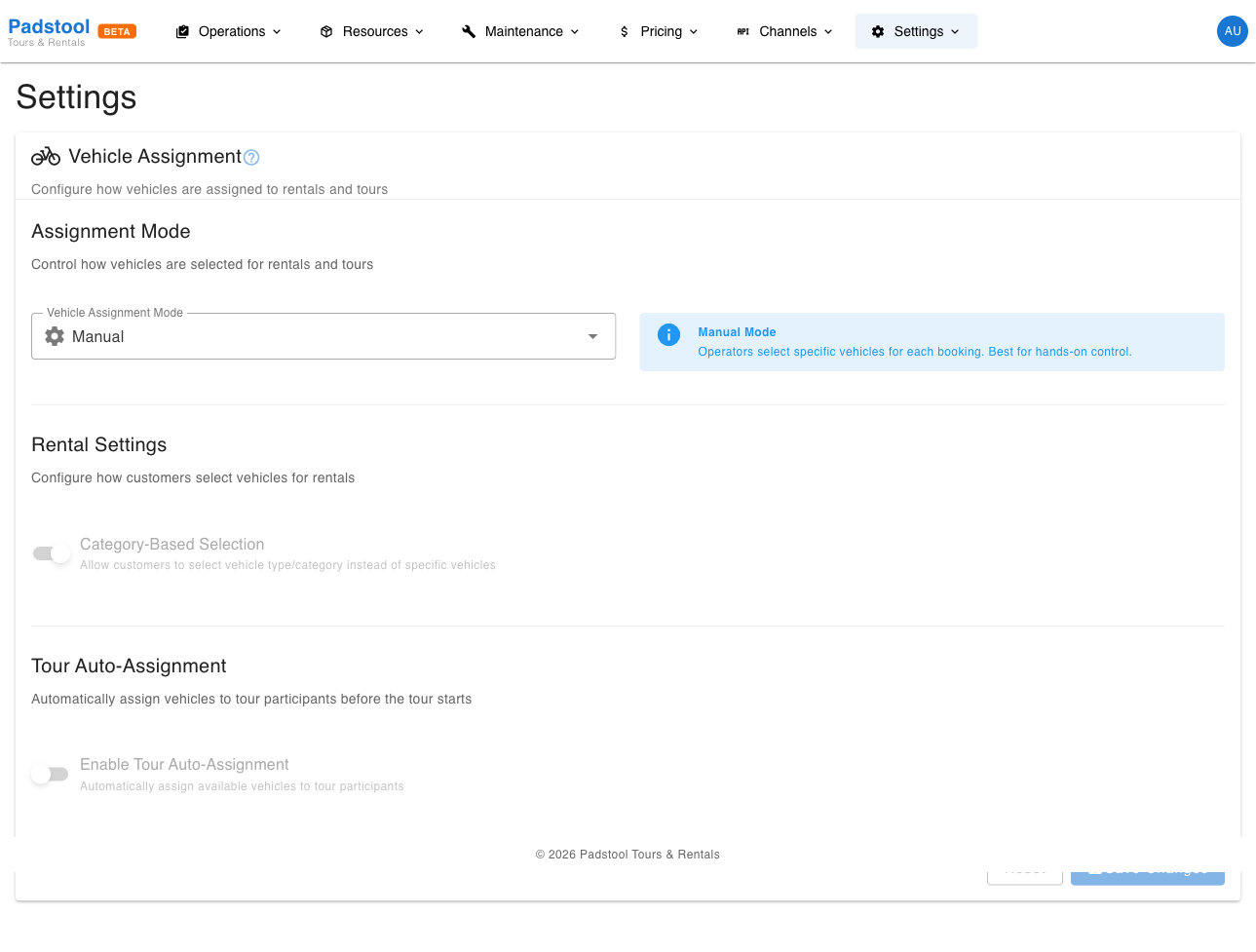 Vehicle assignment settings